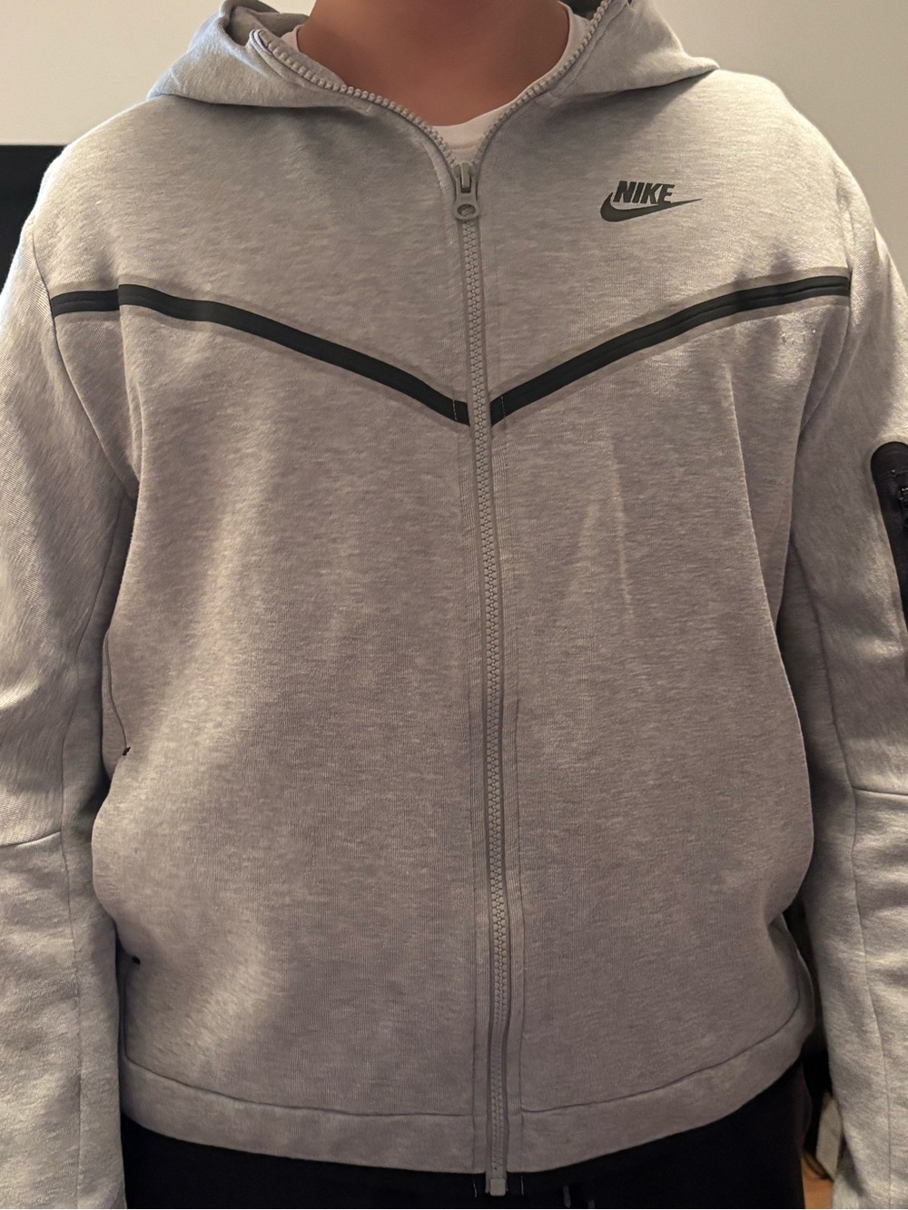 Nike Light Gray Hoodie with Black Logo Trim